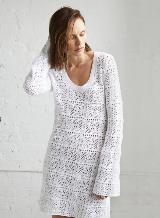 bell cashmere mini dress Autumn Cashmere Patchwork Mini Dress Bell Sleeve, White – Tracy Brent  Collections 1