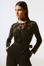 Load image into Gallery viewer, Scuba Crepe And Sequins Mesh Jumpsuit 243763