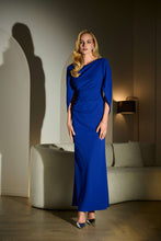 Load image into Gallery viewer, Scuba Crepe Trumpet Gown with Satin Cowl Sleeves 253738