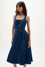 Load image into Gallery viewer, Denim Fit And Flare Midi Dress With Belt 262901