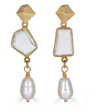 Load image into Gallery viewer, Asymmetrical Quartz & Pearl Earrings
