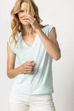 Load image into Gallery viewer, Lilla P Rib Trim V-Neck; Pool