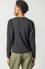 Load image into Gallery viewer, Lilla P Shirred Long Sleeve Split Neck, Black