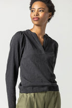 Load image into Gallery viewer, Lilla P Shirred Long Sleeve Split Neck, Black