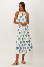 Load image into Gallery viewer, Ecru Hathaway Halter Dress in White & Colbalt