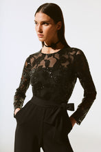 Load image into Gallery viewer, Scuba Crepe And Sequins Mesh Jumpsuit 243763
