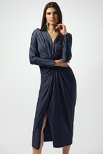 Load image into Gallery viewer, Satin Effect Knit Draped V-Neck Sheath Dress 253714
