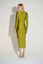 Load image into Gallery viewer, Satin Effect Knit Draped V-Neck Sheath Dress 253714
