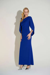 Scuba Crepe Trumpet Gown with Satin Cowl Sleeves 253738