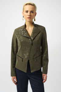 Foiled Faux Suede Fitted Moto Jacket 253915