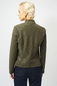 Foiled Faux Suede Fitted Moto Jacket 253915