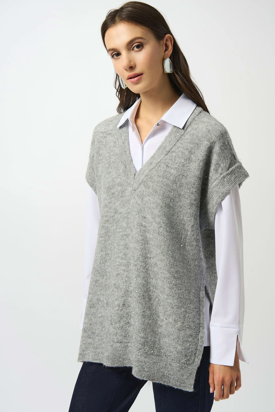 Sweater Knit Sleeveless Tunic with Sequins 253957