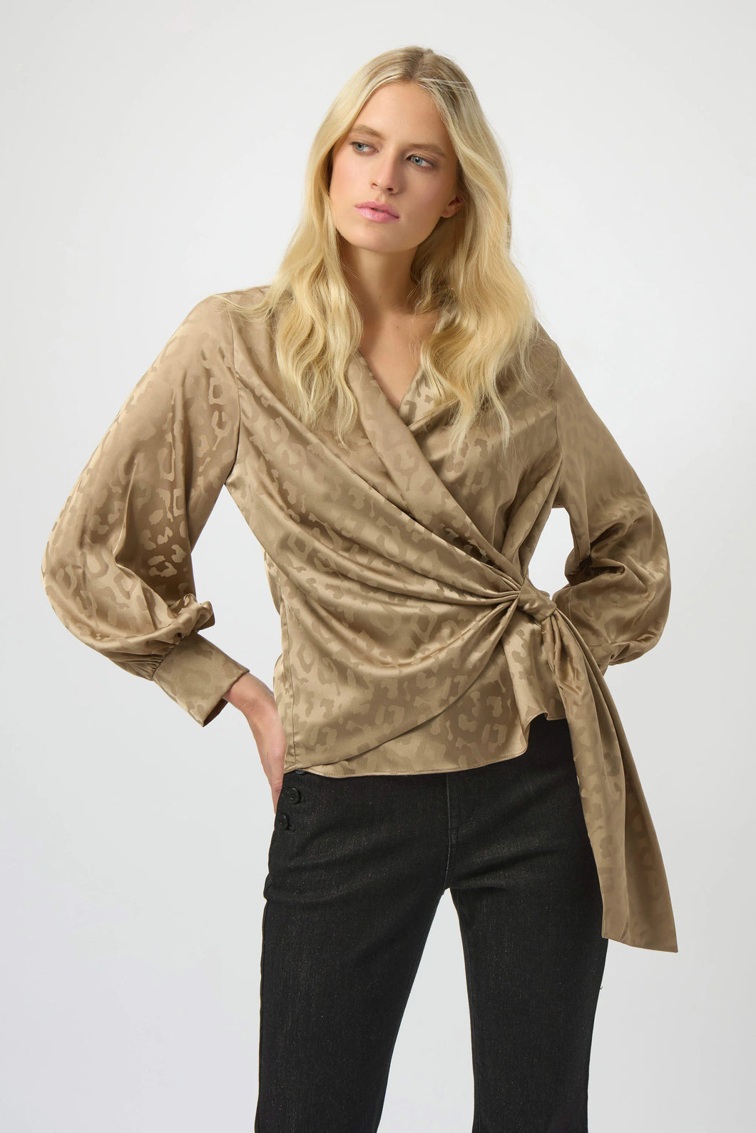 Jacquard Satin Animal Print Wrap Top 254060