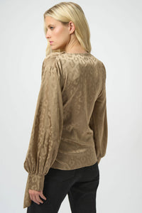Jacquard Satin Animal Print Wrap Top 254060