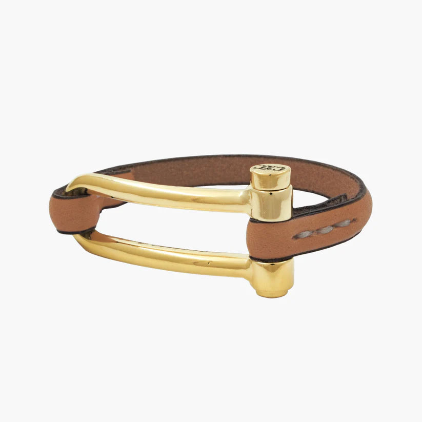 Bracelet camel leather and gold plated  by CXC