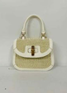 Raffia Bag with PU Handle Strap & Closure