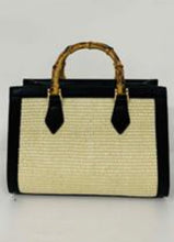 Load image into Gallery viewer, Large Raffia Bag w/ Bamboo Handle Strap
