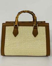 Load image into Gallery viewer, Large Raffia Bag w/ Bamboo Handle Strap
