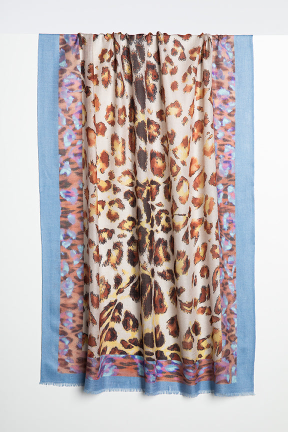 Animal print silk & cashmere scarf by Kinross