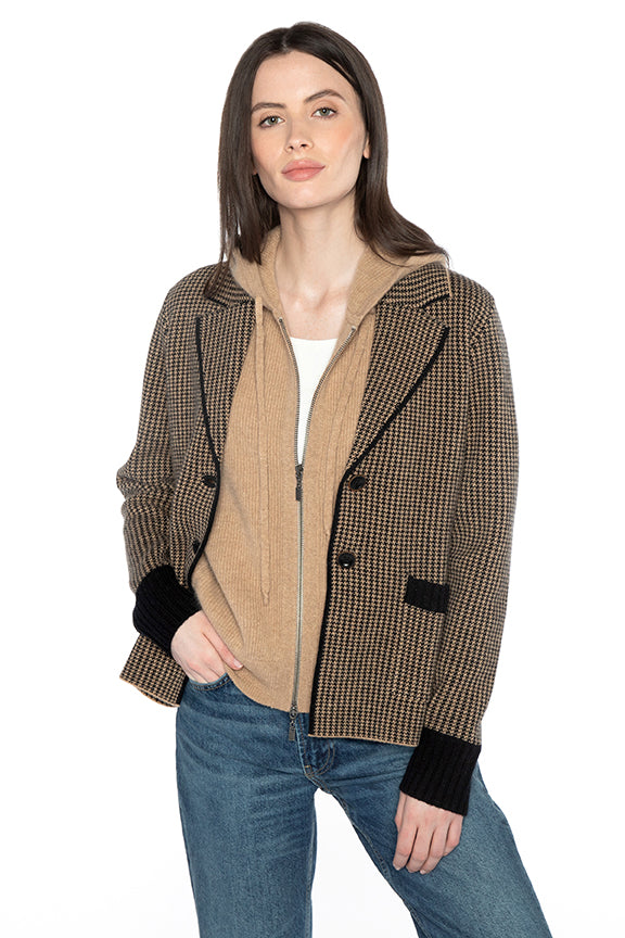 Houndstooth Notch Collar Cardigan LFSJ4-219