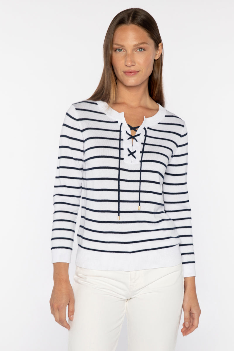 Striped Lace up Crew LSSG5-177