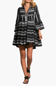 Elan Cotton Cover-Up Babydoll Minidress, Black & White