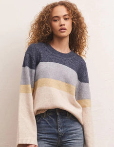 Z Supply Sawyer Stripe Pullover Sweater, Stone Blue
