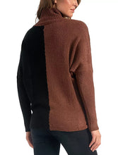 Load image into Gallery viewer, Elan Mock Neck Crossover Sweater, Black &amp; Brown/Black &amp; Natural
