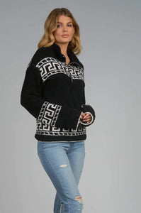 Elan Quarter Zip Sweater, Black/White