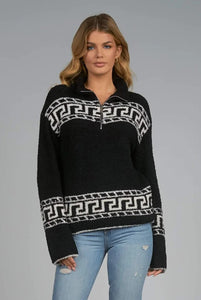 Elan Quarter Zip Sweater, Black/White