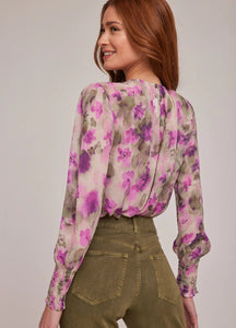 Bella Dahl Smocked Sleeve Blouse, Floral Camo Print
