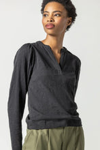 Load image into Gallery viewer, Lilla P Shirred Long Sleeve Split Neck, Black
