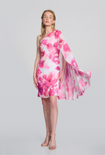 Load image into Gallery viewer, Chiffon Floral One-Shoulder Cape Dress 242716
