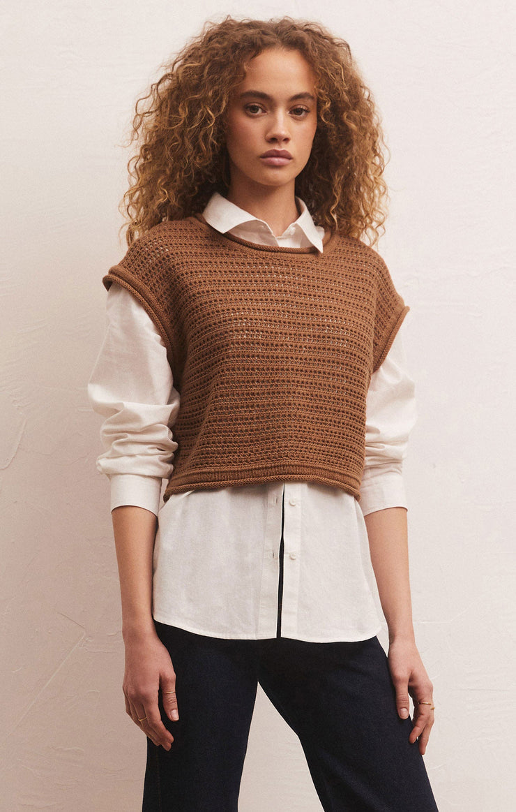 Z Supply Quincey Sweater Top, Chestnut & Moon Grey