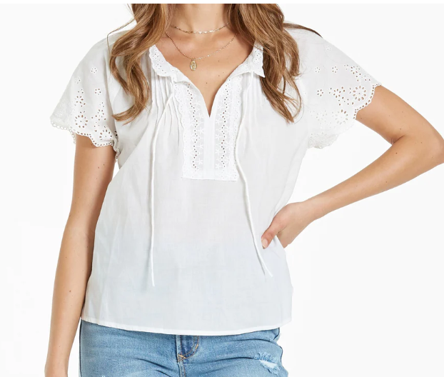 Dear John Dylan Embroidered Detail Top, White
