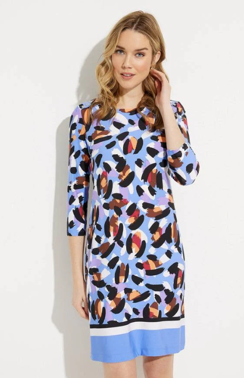 Joseph Ribkoff Button Shoulder Multi Print Dress
