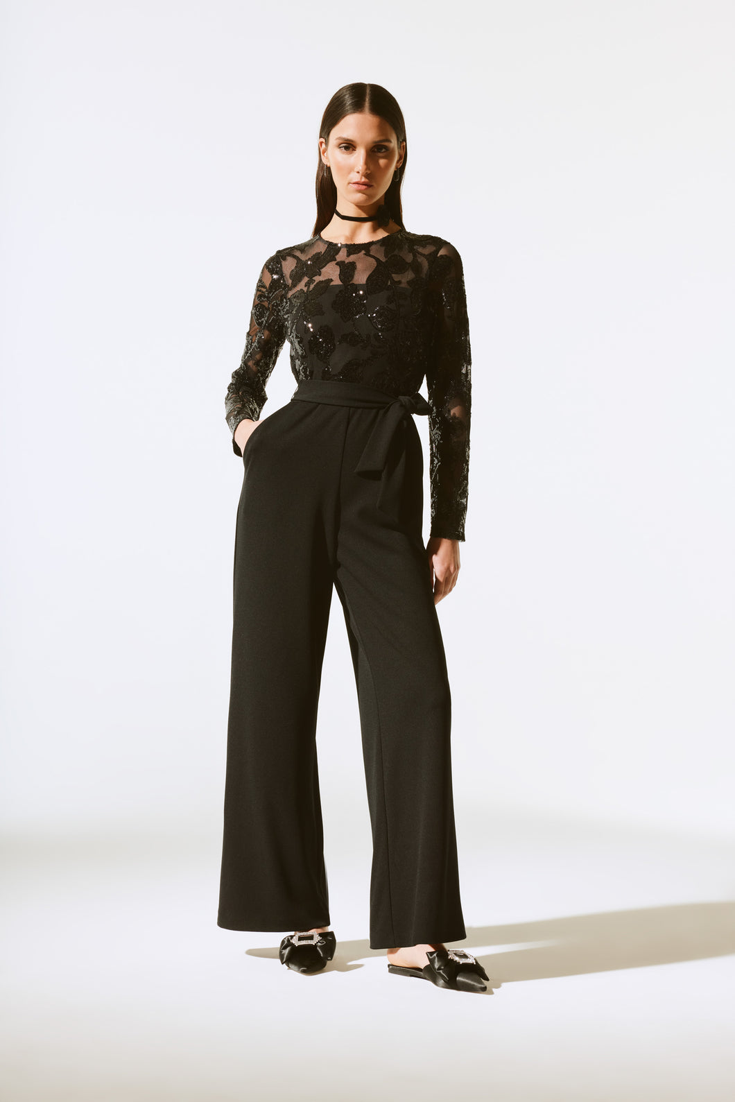 Scuba Crepe And Sequins Mesh Jumpsuit 243763