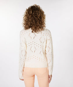 Esqualo Sweater V-Neck Ajour, Off White